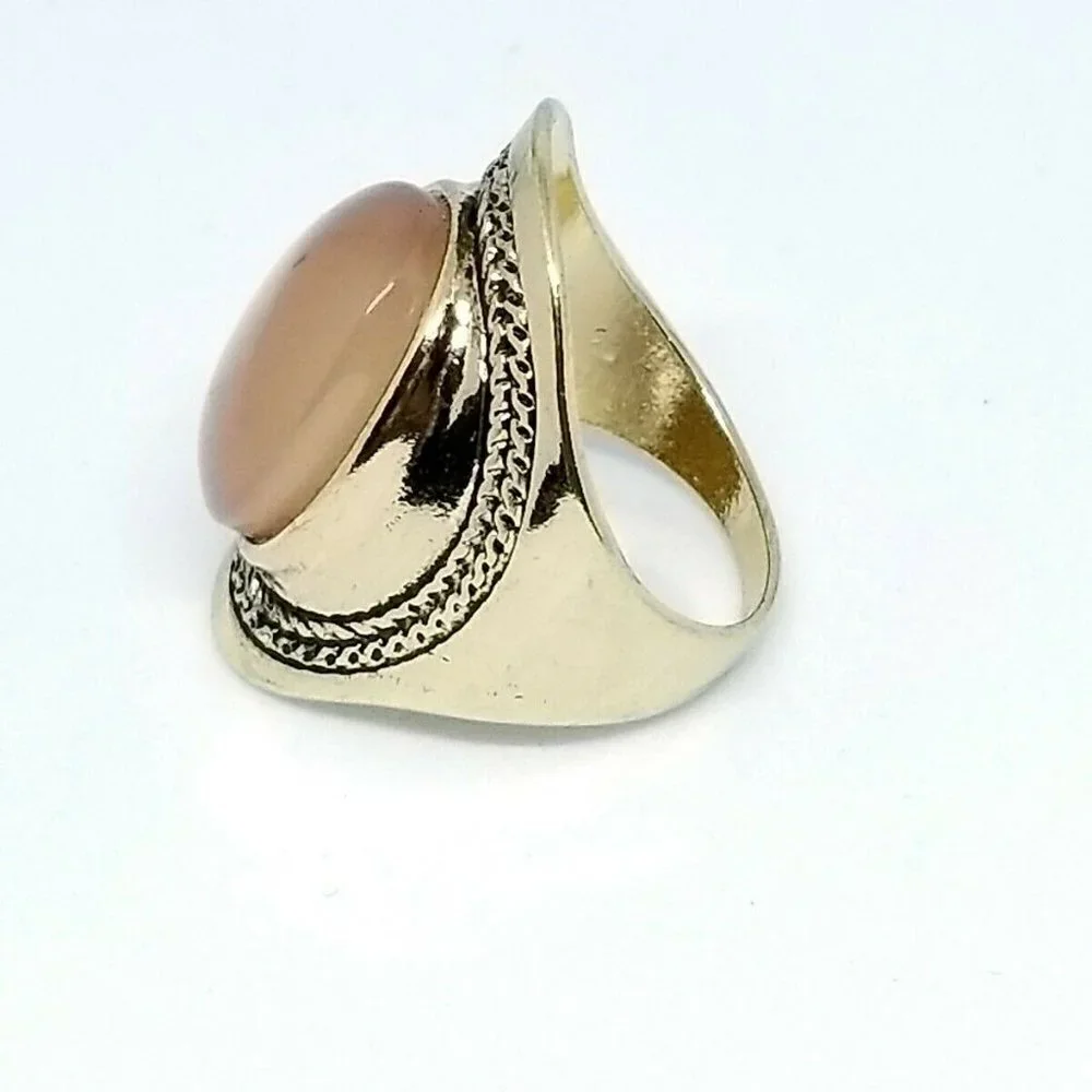Peach Acrylic Cabochon Large Gold Tone Statement
